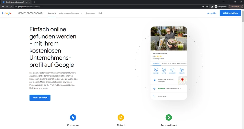 Screenshot: Bestätigung des Google My Business Eintrags