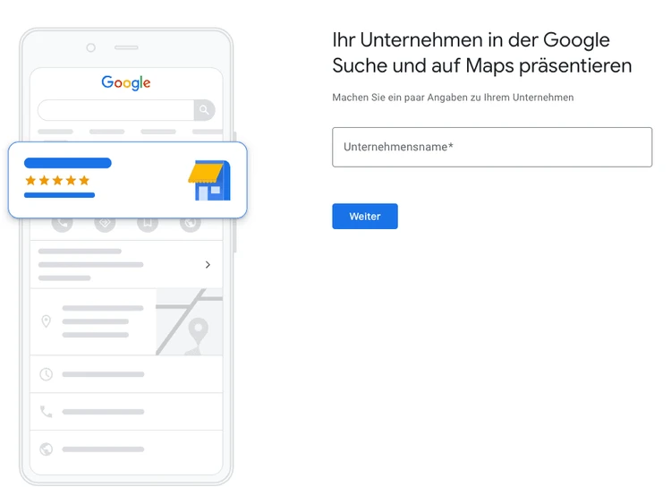 Screenshot: Unternehmensnamen bei Google My Business eintragen