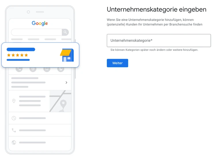 Screenshot: Unternehmenskategorie bei Google My Business angeben