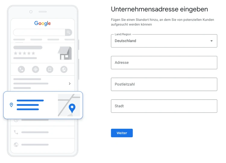 Screenshot: Unternehmensadresse bei Google My Business eingeben