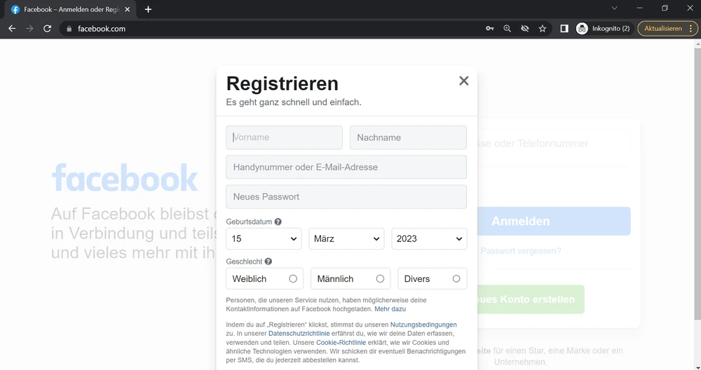 Screenshot: Dein persönliches Facebook Konto erstellen – Auf Facebook und Instagram werben: So richtest du den Meta Business Manager ein