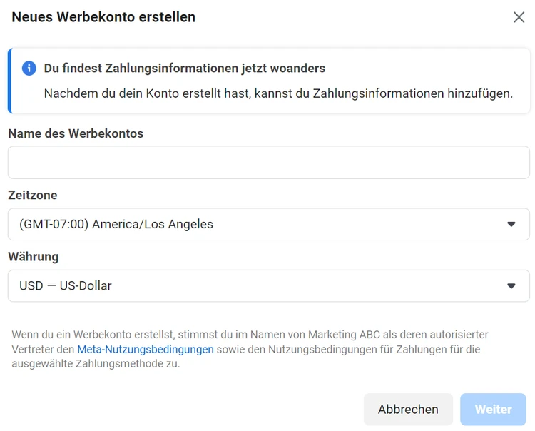 Screenshot: Dein Werbekonto einrichten – Auf Facebook und Instagram werben: So richtest du den Meta Business Manager ein