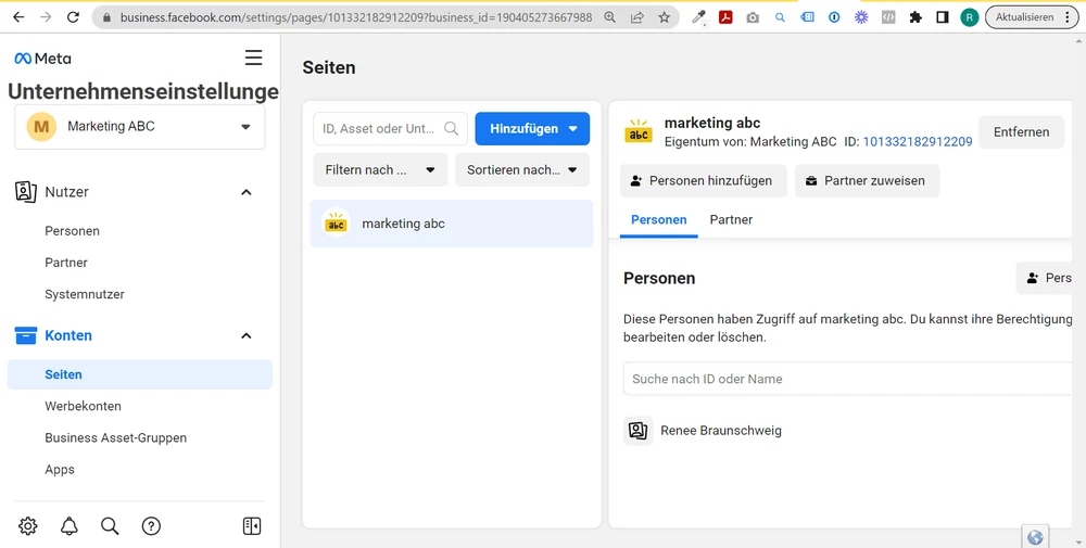 Screenshot: Deine Facebook Seite im Business Manager hinterlegen – Auf Facebook und Instagram werben: So richtest du den Meta Business Manager ein