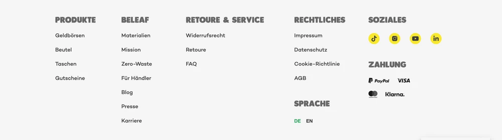 Screenshot: Footer einer Website mit Kontaktdaten und rechtlichen Links