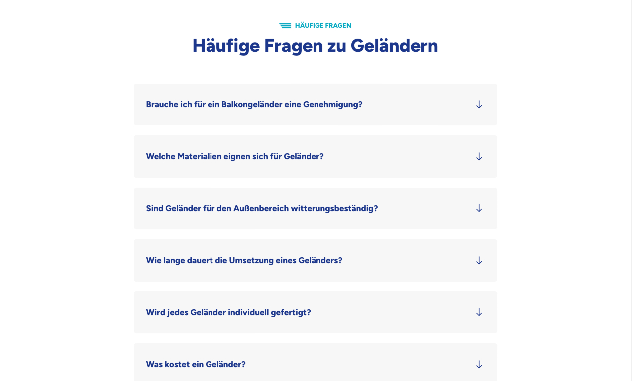 Häufige Fragen zu Geländern mit Informationen zu Materialien, Genehmigungen und Kosten.