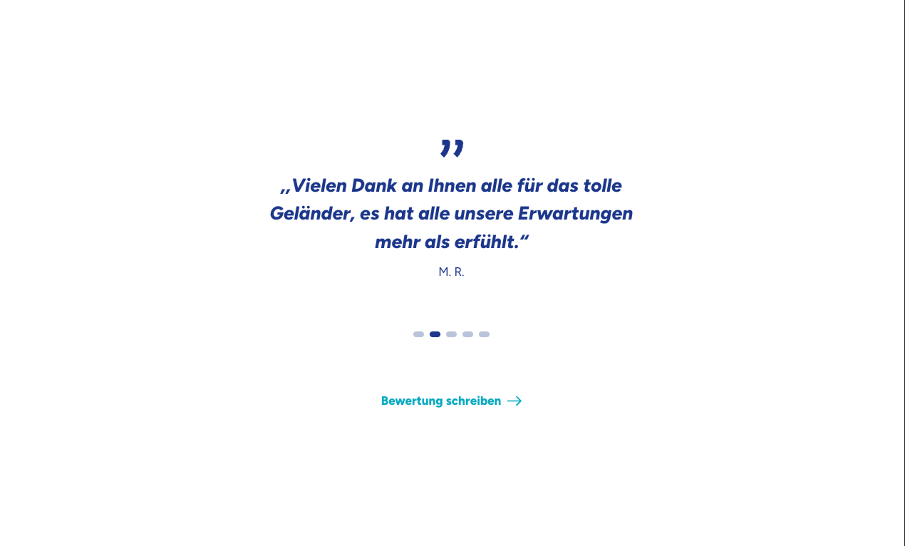 Kundenbewertung über ein Geländer, das alle Erwartungen übertroffen hat.
