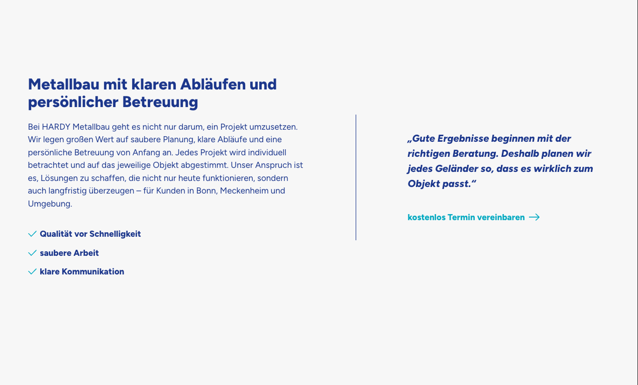Metallbau mit klaren Abläufen und persönlicher Betreuung für individuelle Projekte in Bonn und Umgebung.