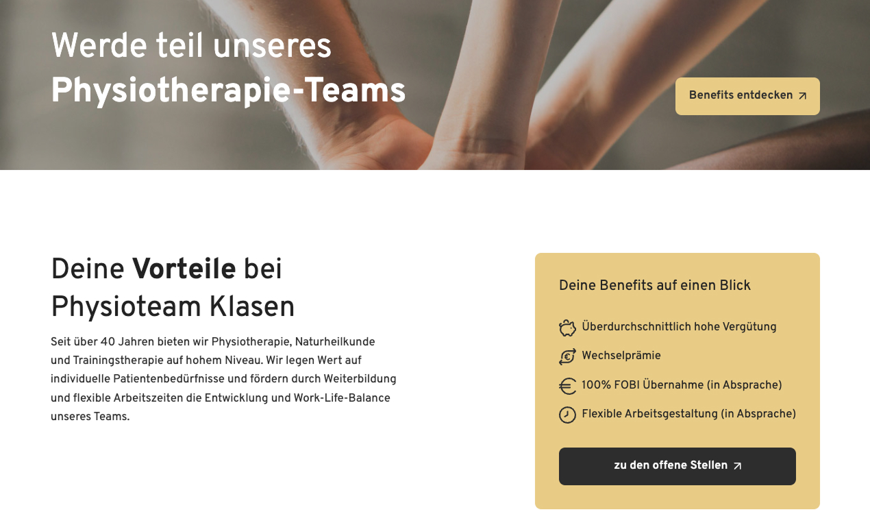 Werde Teil unseres Physiotherapie-Teams und entdecke deine Vorteile bei Physioteam Klasen.