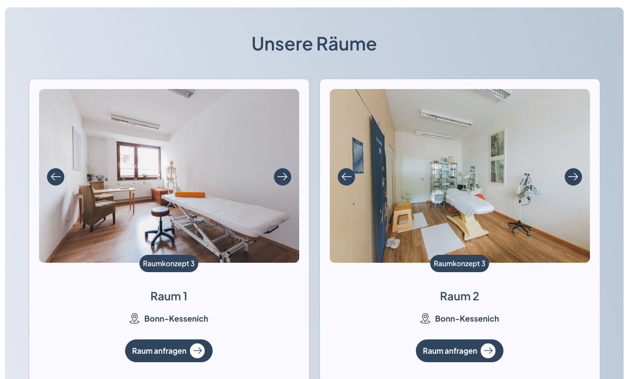 Behandlungsräume in Bonn-Kessenich, modern und einladend, für Therapien und Behandlungen ausgestattet.