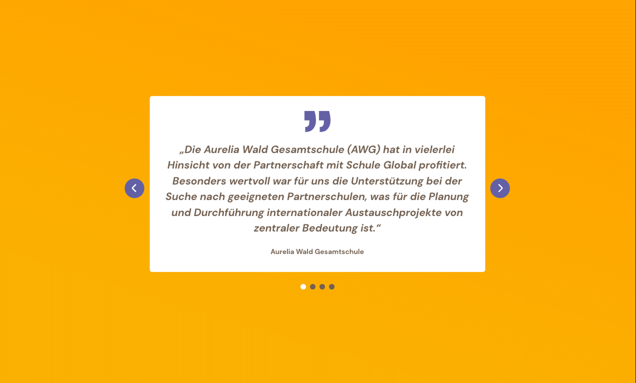 Zitat der Aurelia Wald Gesamtschule zur Partnerschaft mit Schule Global und deren Bedeutung für Austauschprojekte.