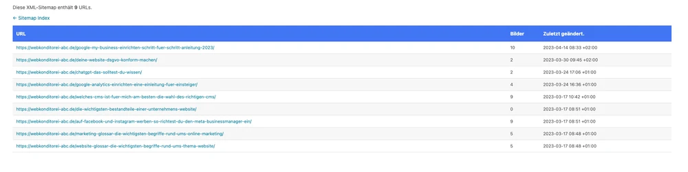 Screenshot: Sitemap-Generierung in Rank Math