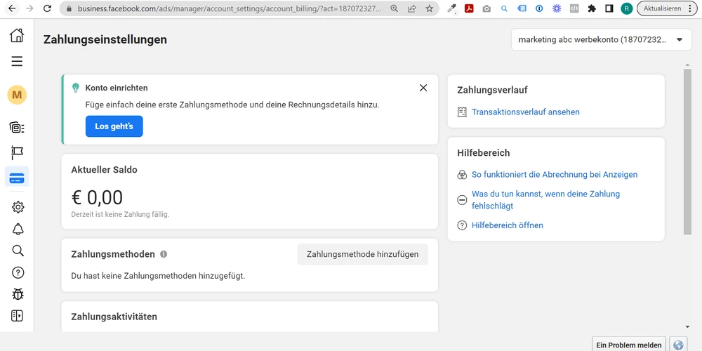 Screenshot: Zahlungsmethode im Meta Business Manager hinzufügen – Ansicht 2